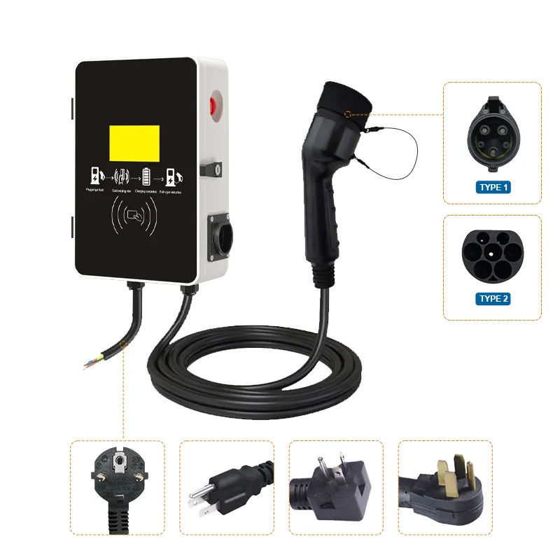7kw 3단계 빠른 전기 박스 벽에 장착된 EV 충전소 타입1 및 타입2
