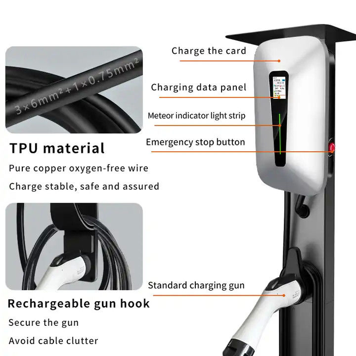 타입1 및 타입2 RFID LCD 화면 벽 EV 충전기 모든 EV 자동차